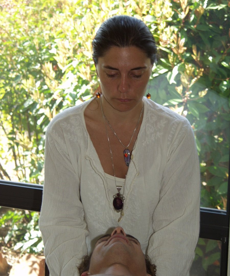 Sharon Shapiro giving a gentle head and neck massage